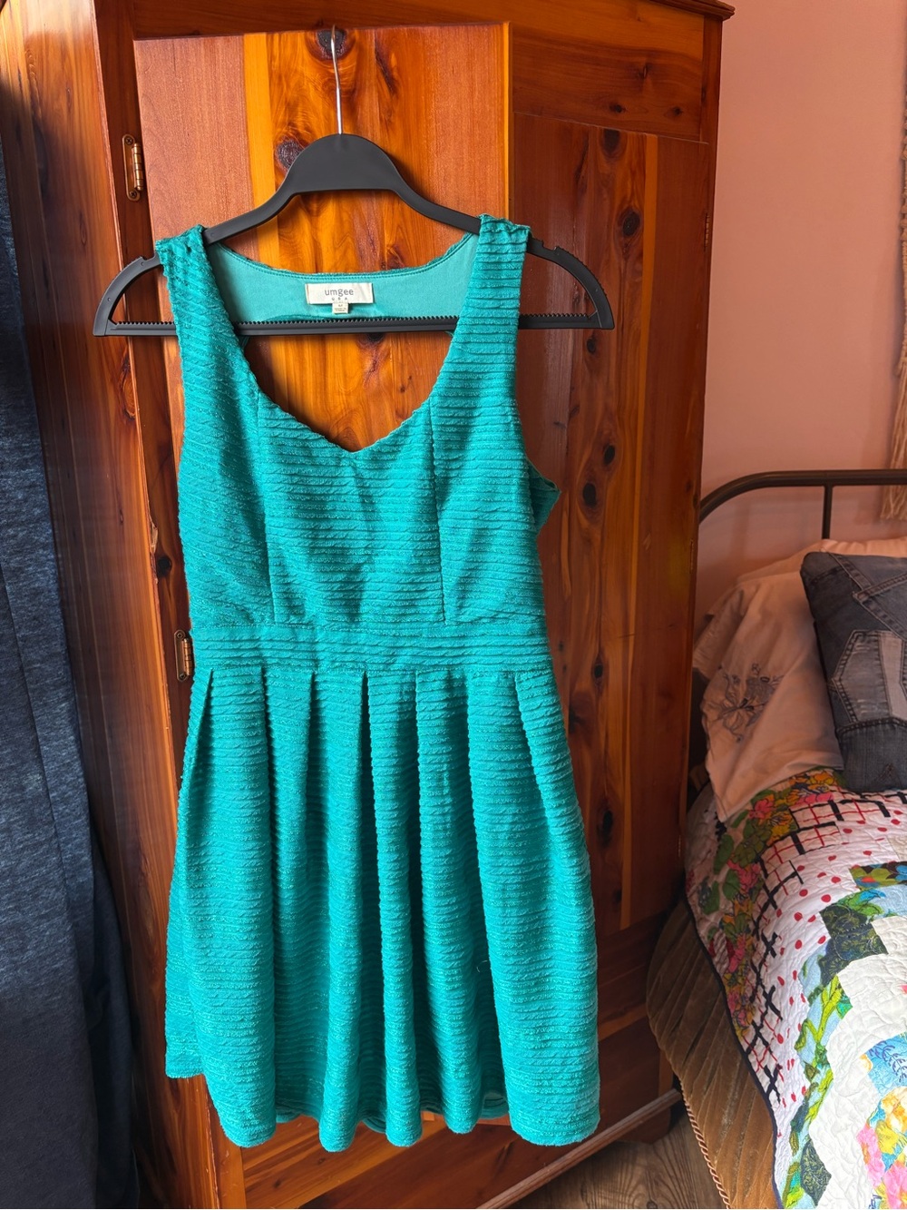 Umgee Teal Textured Sleeveless Fit-and-Flare Dress